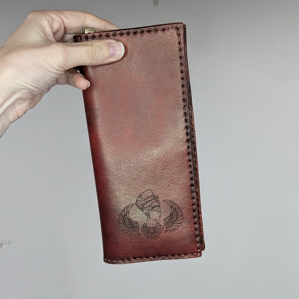 Genuine Leather Wallet with Egyptian Motif